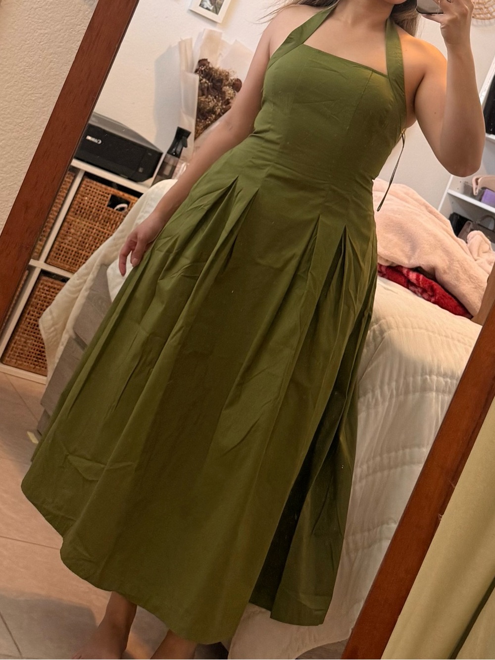 Abercrombie & Fitch Olive Green Halter Midi Dress